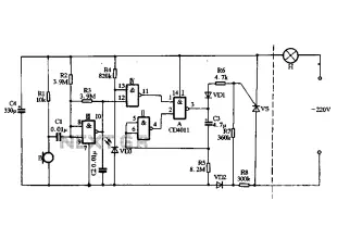With a CD4011 dual-produced sound and light control delay lamp circuit