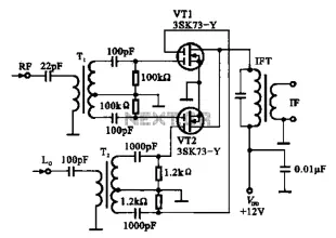 Balanced mixer circuit consisting of two dual-gate field effect transistor formed
