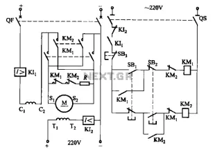 Compound excited DC motor reversing circuit