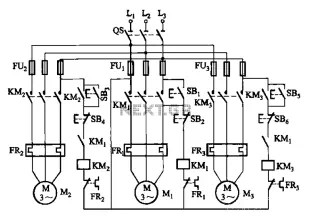 Three motor control circuit start and stop sequence requirements