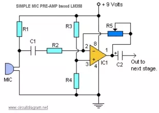 simple mic pre-amp based LM358