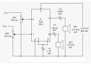 tda2822 stereo amplifier circuit