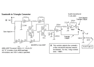 Sawtooth to triangle converter for oscillator