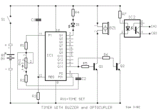 Timer with buzzer and optocoupler circuit