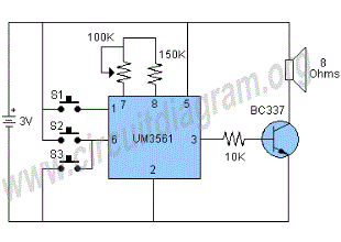 Siren sound generator circuit with UM3561