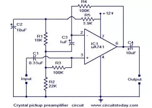 Crystal pickup pre-amplifier circuit