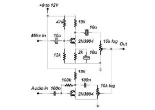 2 channel audio mixer circuit using transistors