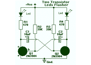 2 LED flasher with two 2N3904 transistors