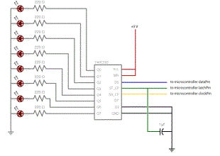 Serial to Parallel circuit Shifting Out with 74HC595
