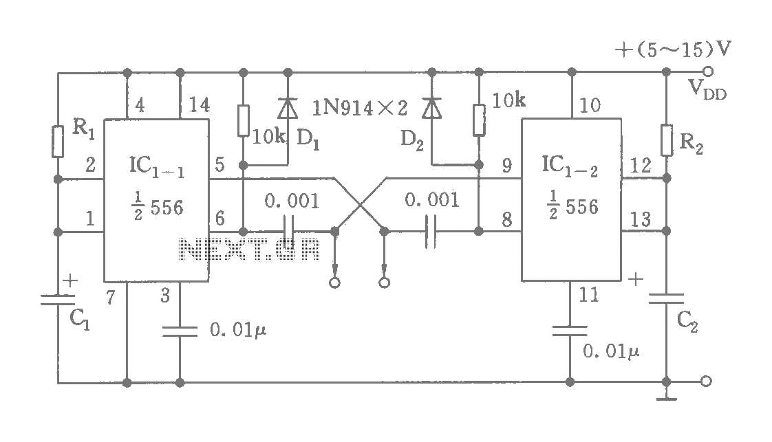 Double astable multivibrator circuit diagram