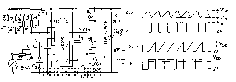 555 Capacitance Tester Circuit Diagram