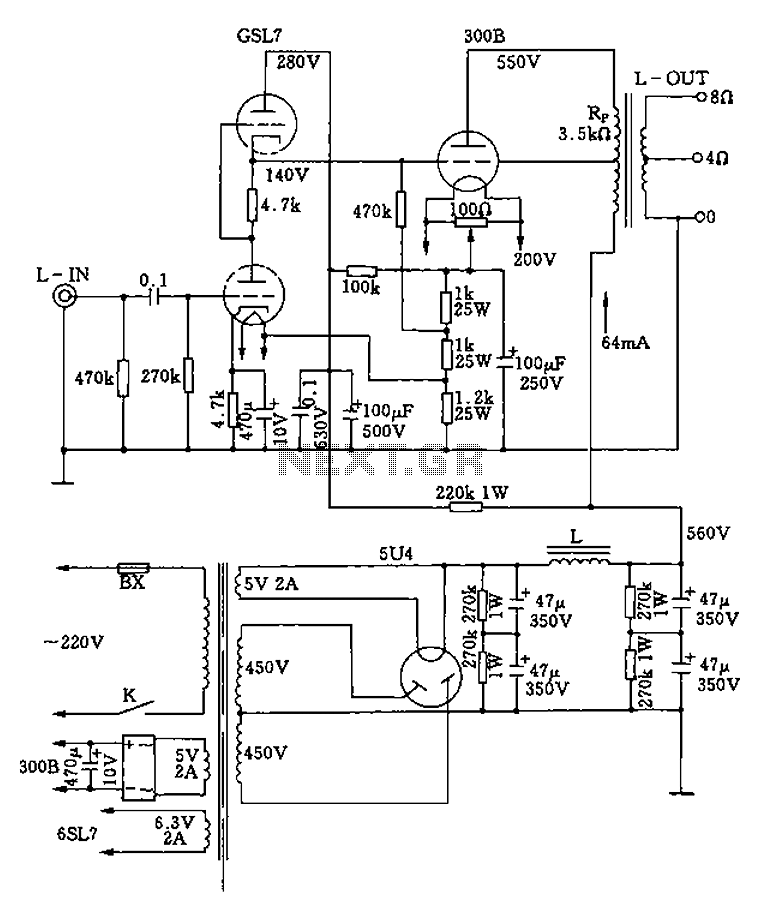 300B tube single-ended Class A amplifier circuit diagram ...