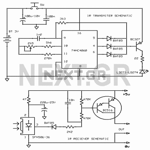 Simple Infra-Red Transmiter/reciever Shematics Circuit/Schematic