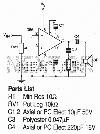 Low Power Amplifier LM386 Circuit/Schematic