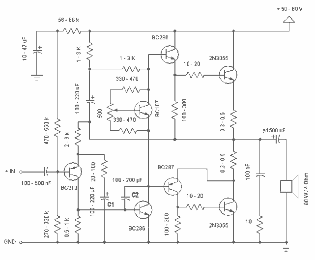 60W Power Amplifier with 2N3055