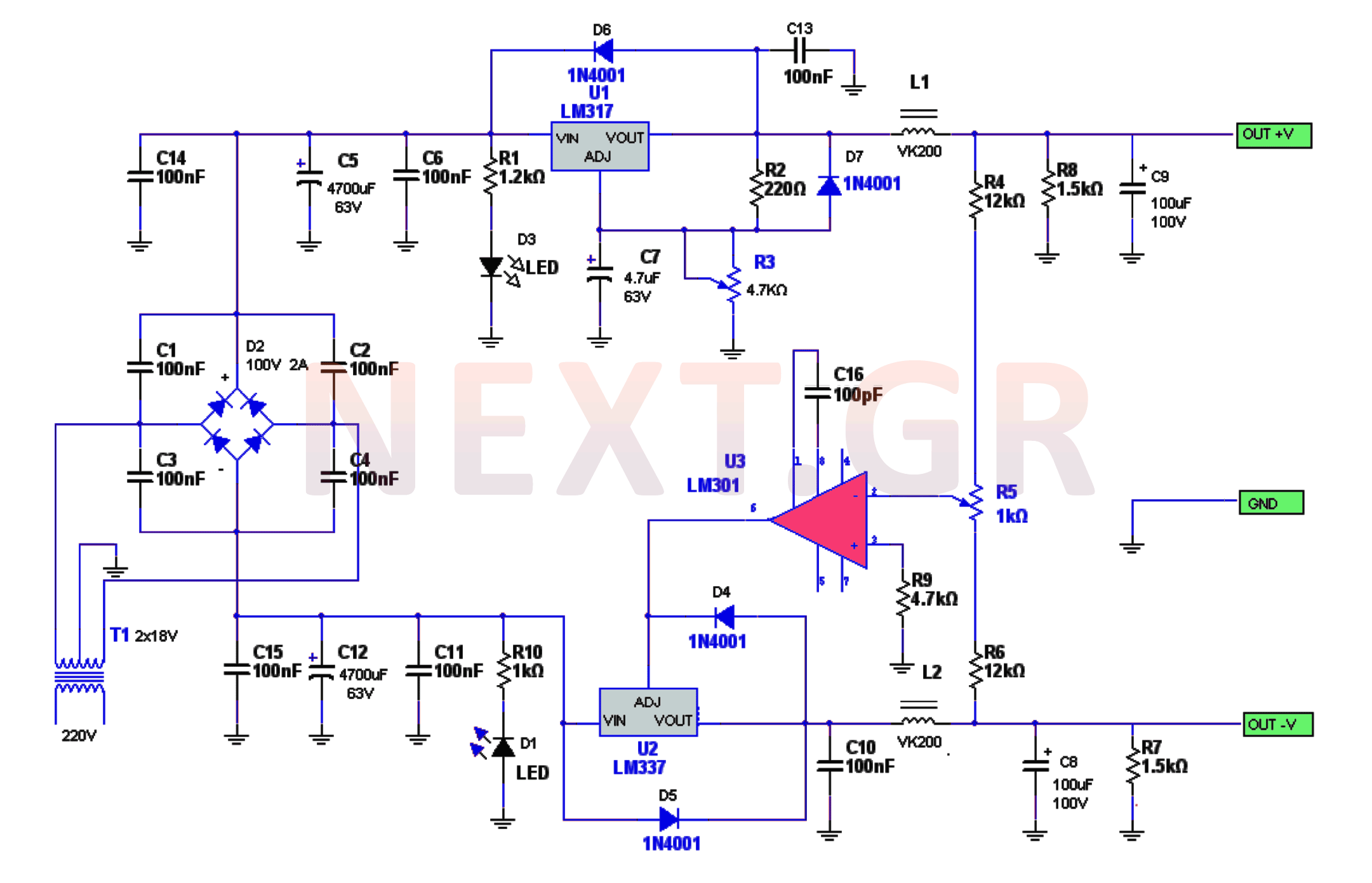 0-30V Variable Power Supply Circuit Diagram / 0-30V 0-5A regulated