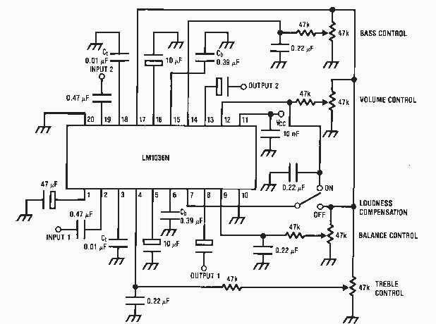 Bass-treble tone control circuit