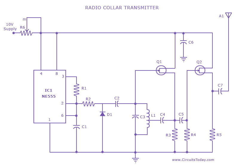 Radio Collar Transmitter Circuit using NE 555 IC under ...