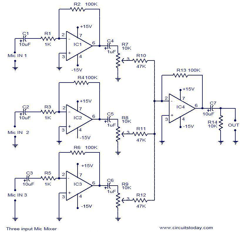 3 Input mic mixer circuit under Repository-circuits -36954  