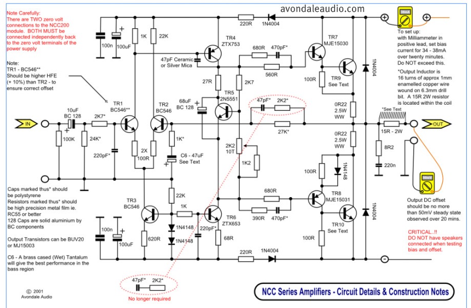 Schematic Audio Amplifier Circuit With Ncc200 Transistor Under