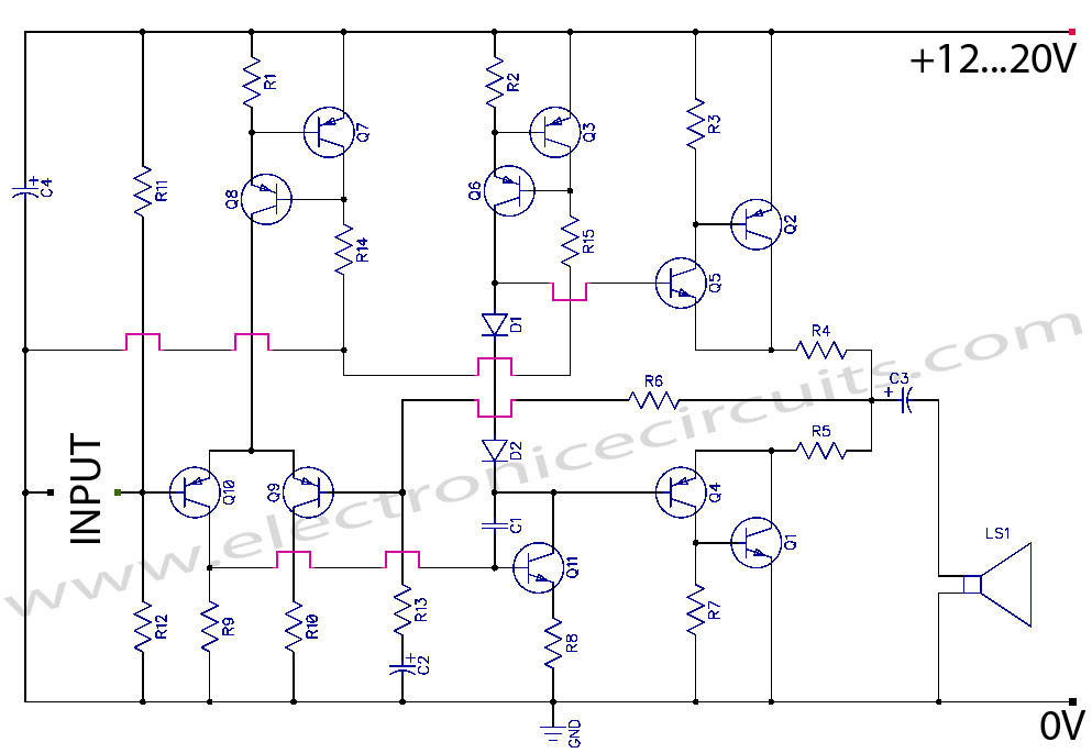transistor power amplifier circuit diagram under ...