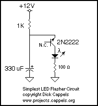 One transistor LED Flasher : LED Circuits - Next.gr