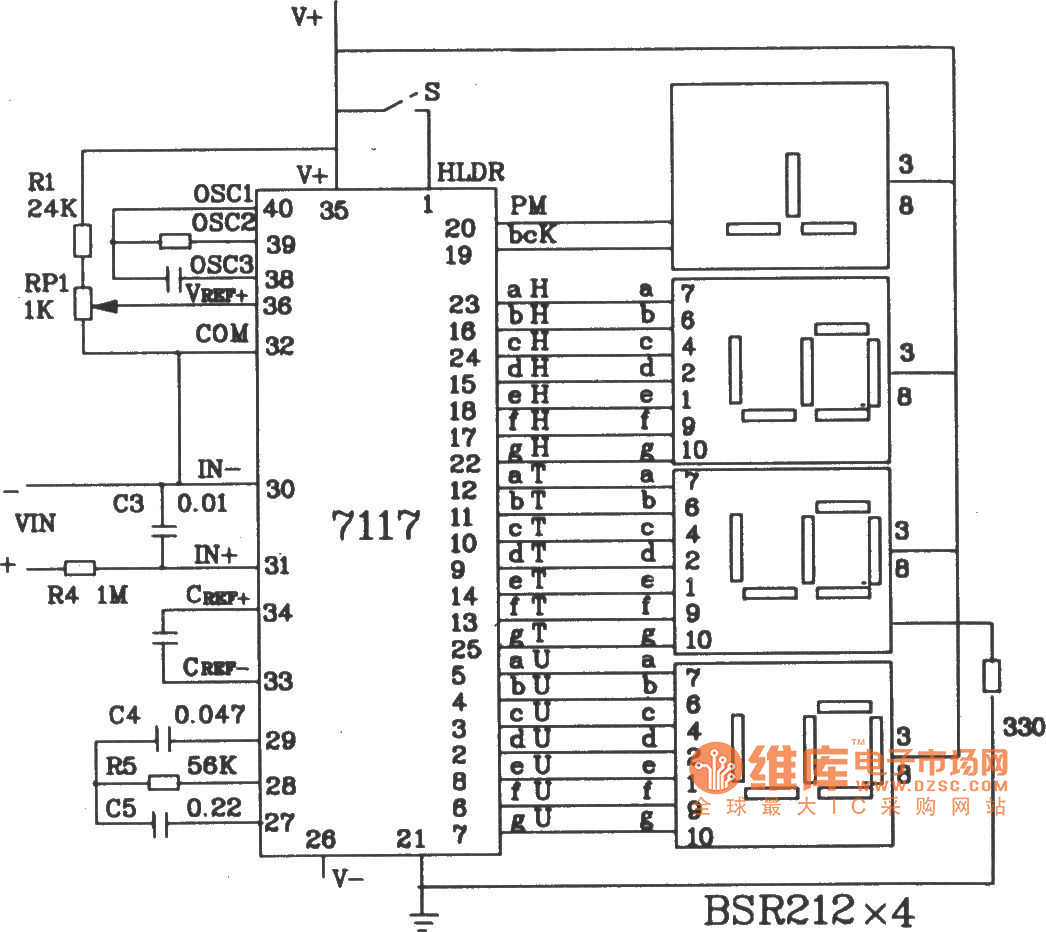 Digital voltmeter circuit diagram composed of ICL7117 ...