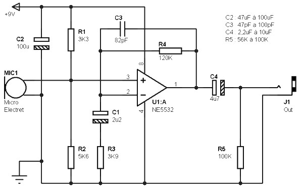 Electret mic pre amp - schematic