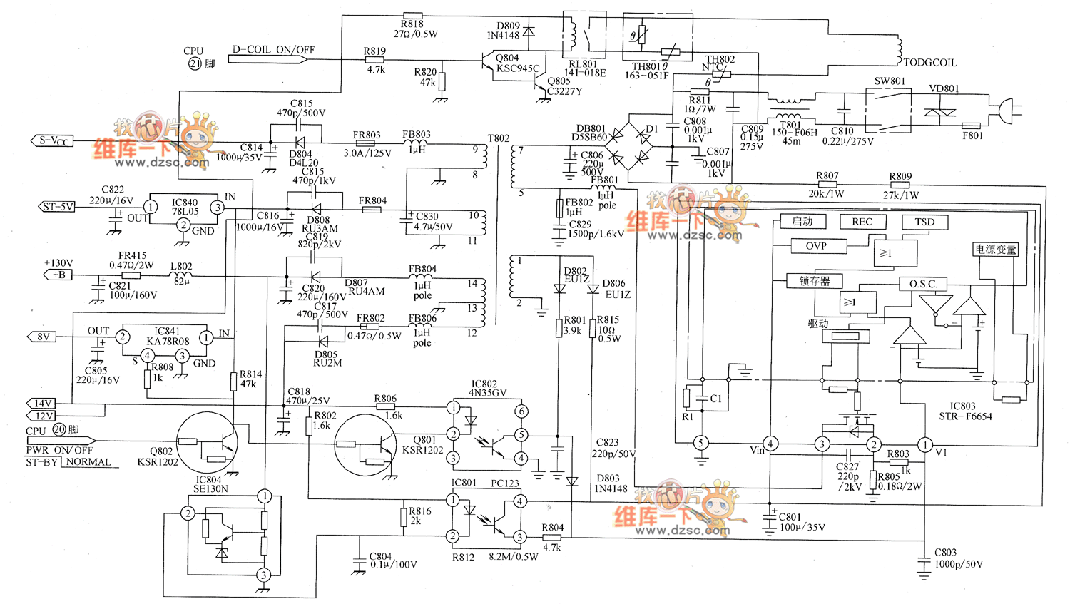 LG CF-25H84 color TV power supply circuit diagram under ...