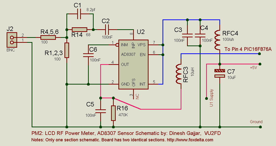LCD RF Power meter AD8307 sensor schematic under Repository-circuits
