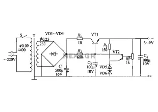 Adjustable from 3 to 9V 100mA power supply circuit