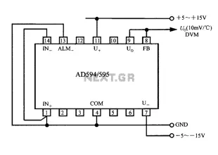 Thermocouple cold junction compensator AD594 595 centigrade thermometer circuit diagram