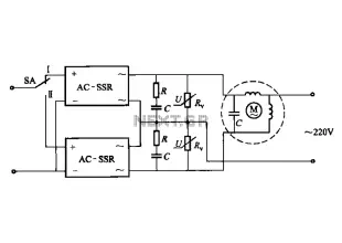 Solid-state relays control the motor forward and reverse operation circuit