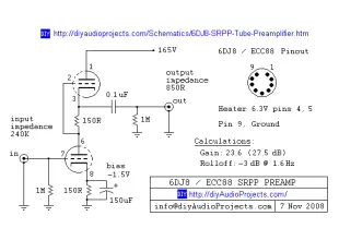 6DJ8 / ECC88 / Symmetrical SRPP Tube Preamplifier Schematic