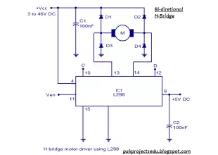 IC L298 based bidirectional H bridge DC motor control circuit