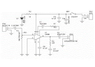 Basic LM386 audio amplifier schematic
