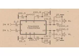 2 X 20 W car amplifier circuit with TDA2009 Schematic Diagram