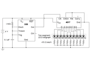 Schematic Diagram Of LED Sequencer Based On The 555 Timer IC