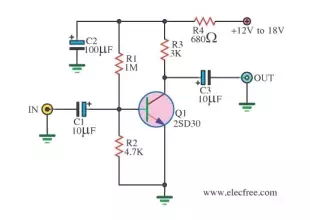 Simple preamplifier circuits by transistors