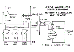 Water Level control and monitor with  PIC12F675