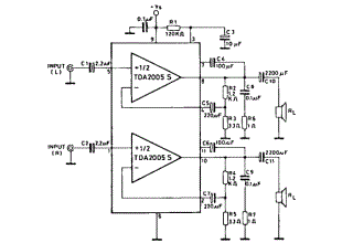 Power audio amplifier schematics with Tda2005