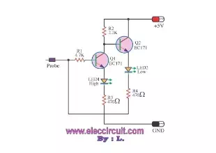 Mini Logic probe with transistor circuit