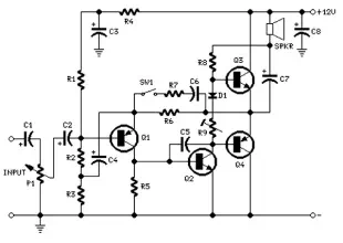 2 watt amplifier schematic diagram