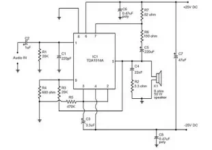 40W audio amplifier based on TDA1514 circuit diagram