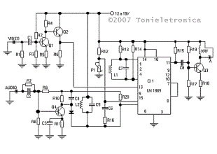 Circuit Power transmitter of communitarian wireless TV lm1889 audio and video