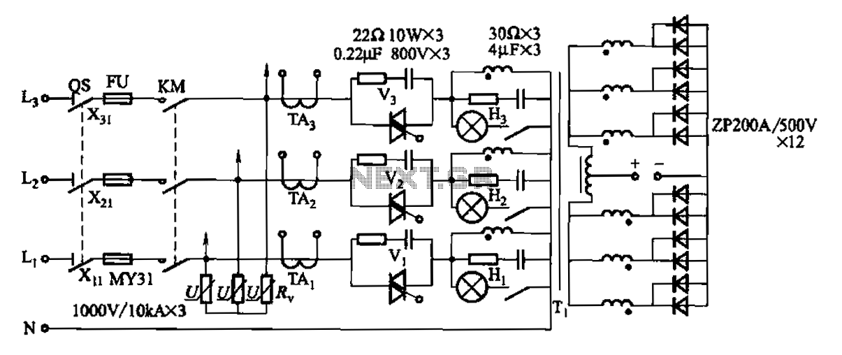 1500A-7V-phase thyristor power regulator circuit a plating