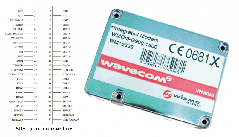 GSM modem circuit with Wavecom WMOi3