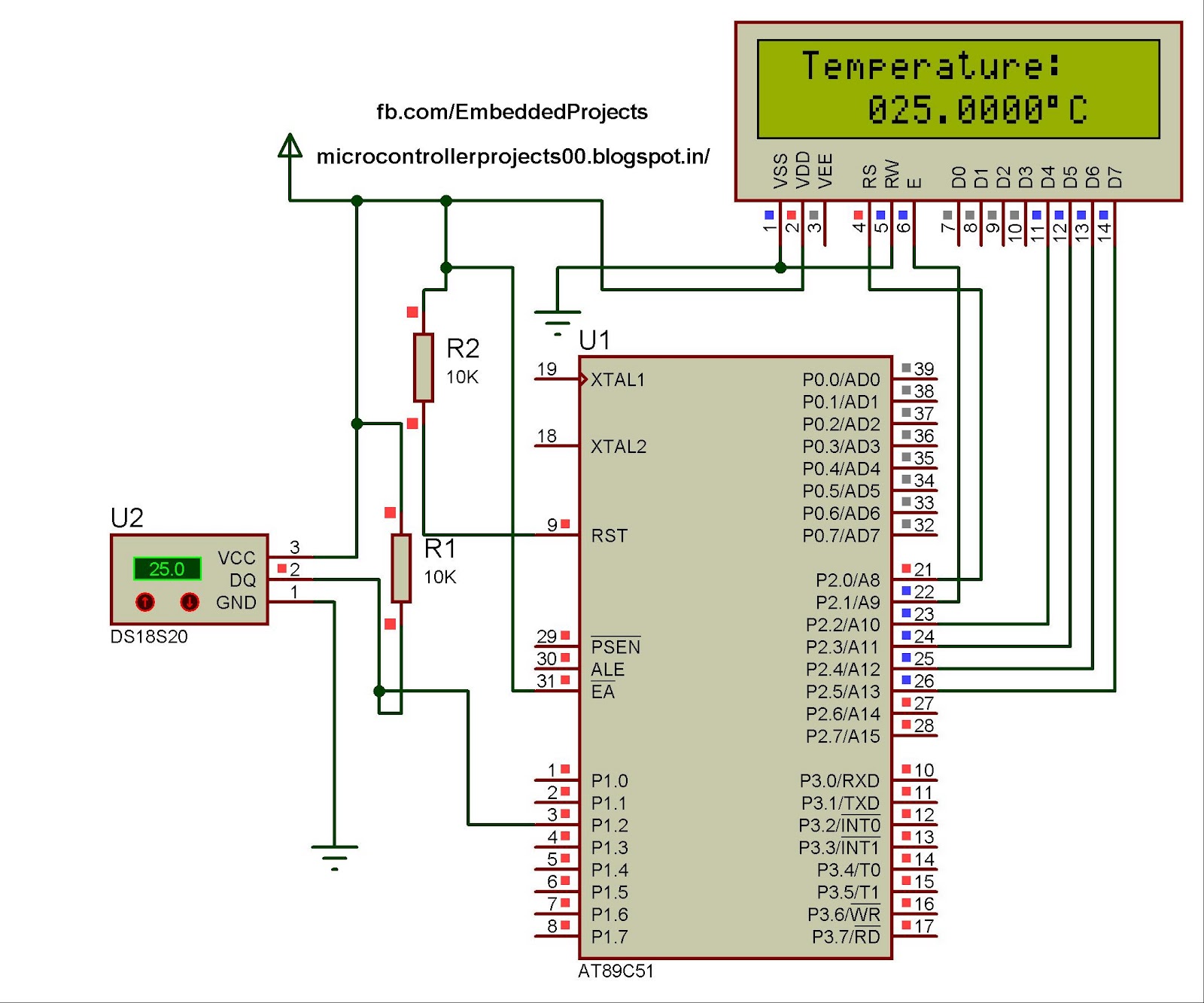 Digital Temperature Sensor Circuit using 8051 & AVR Microcontrollers