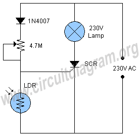 Auto On Off Night Lamp (230V) Wiring Diagram and Connection