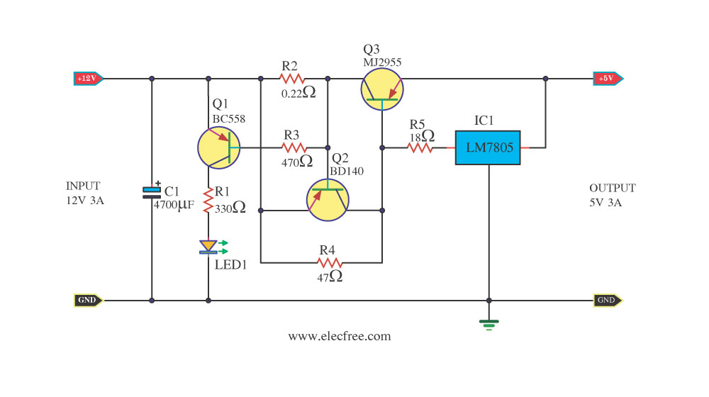 5V Power Supply Circuit using 7805 Regulator - Electronics Projects 2024